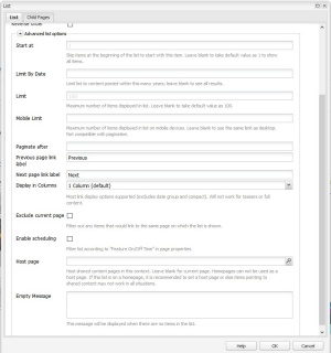 Zoom image: The opened for editing showing the initial List tab's advanced settings. 