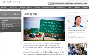 UB's visitor's guide displayed as it is found on the School of Nursing home page. 