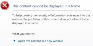 Zoom image: Example warning message from Internet Explorer: &quot;this content cannot be displayed.&quot; 